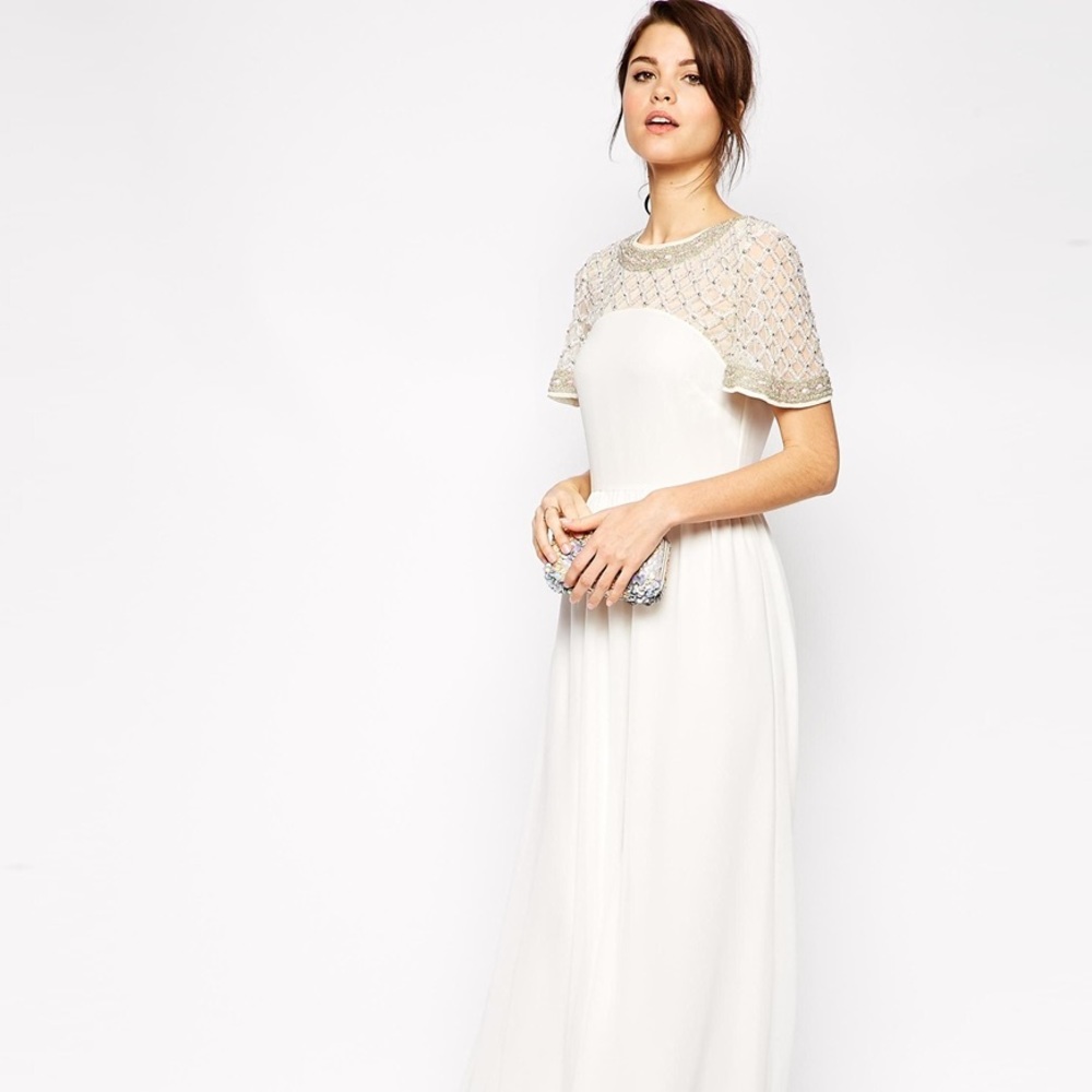 Asos Lattice Embellished Flutter Sleeve Maxi Dress - image 1